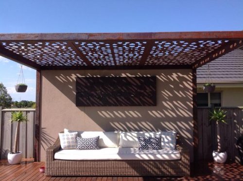 outdoor pergola with laser cut feature roof panels
